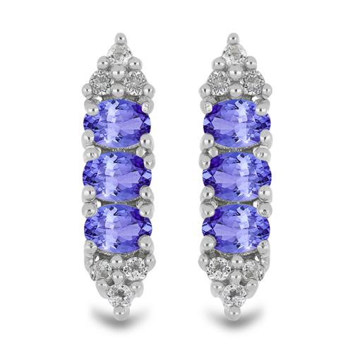 BUY 925 SILVER NATURAL TANZANITE WITH WHITE ZIRCON GEMSTONE EARRINGS 